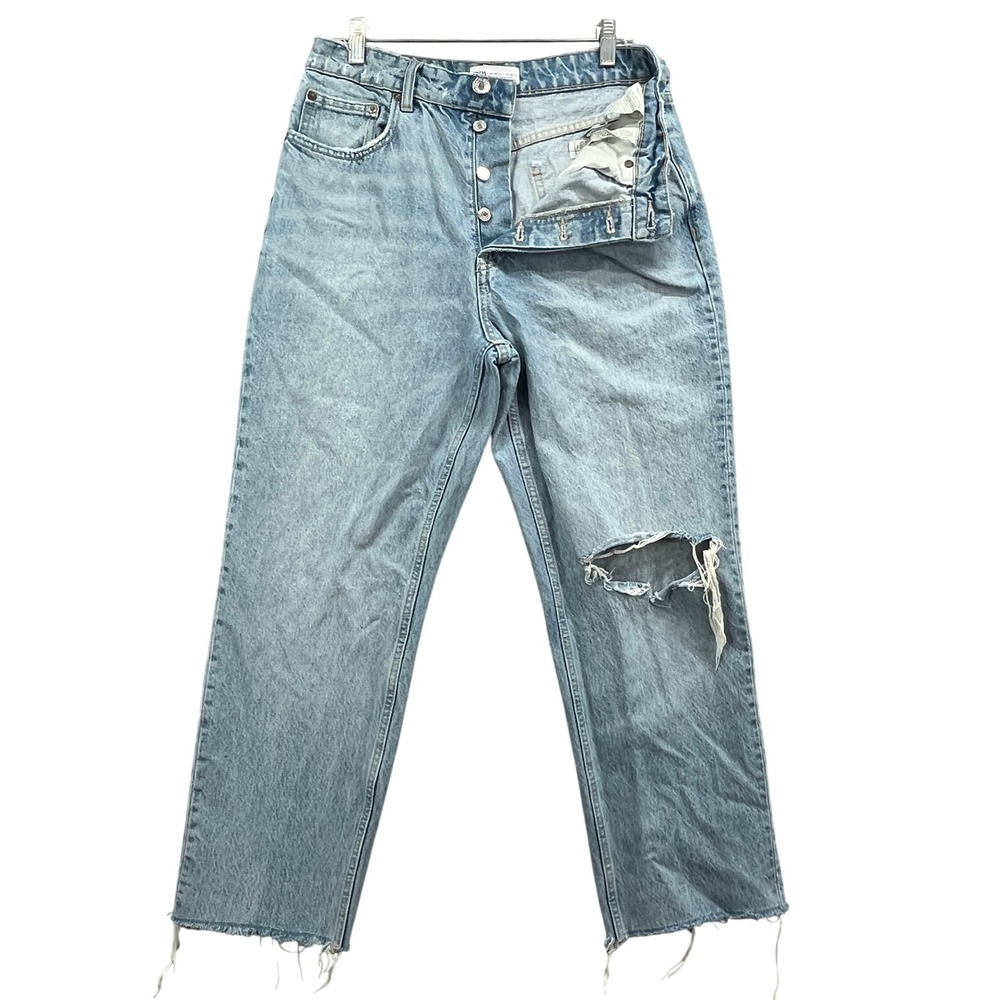 Zara Jeans Womens 8 Light Blue High Rise Distressed Raw Hem Streetwear Denim